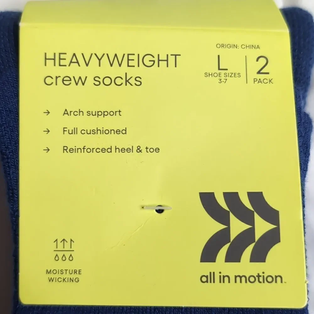 All in Motion Kids Heavy Weight Crew Socks Moisture Wicking Medium, NEW